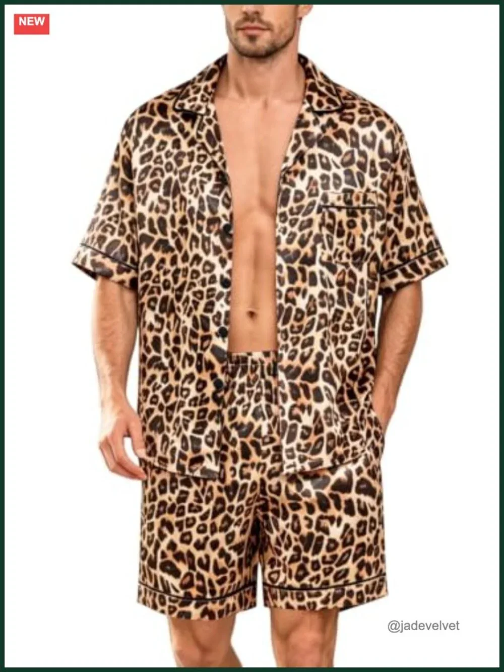 Men's Silk Satin Pajama Set Short Sleeve 2 Piece Button Down Sleepwear with